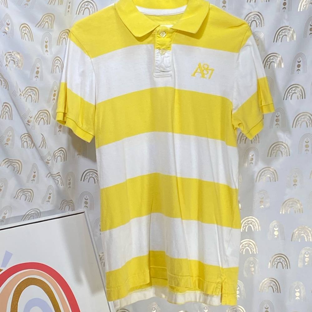 Aeropostale Yellow and White Striped Polo Shirt